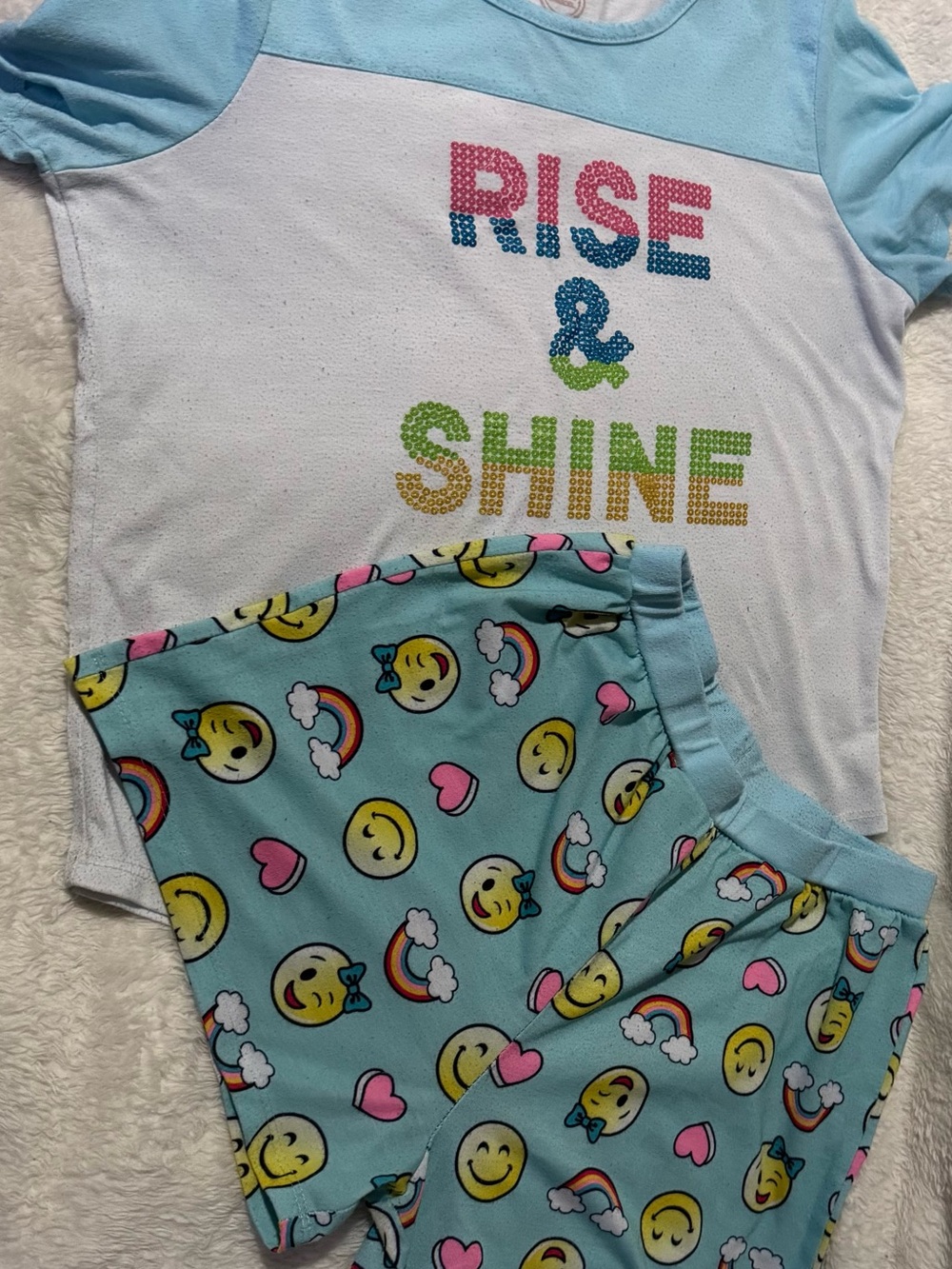 Kids 'Rise & Shine' Light Blue Emoji Pajama Set